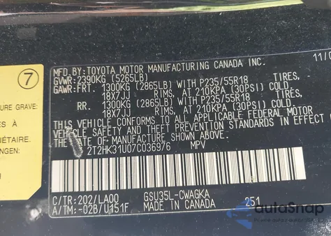 2007 Lexus Rx 350 from USA, damaged, VIN 2T2HK31U07C036976